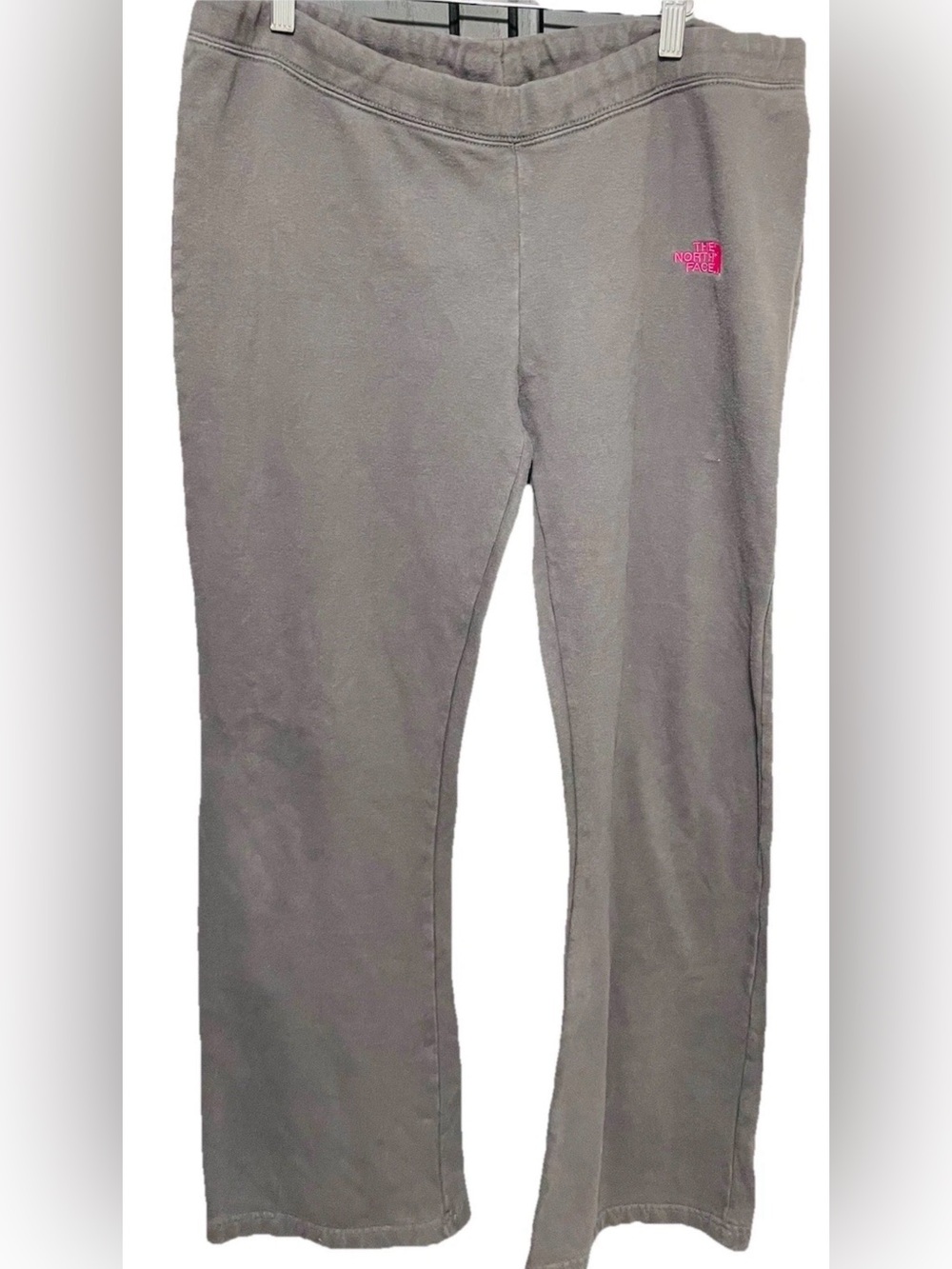The North Face Women's Gray Wide Leg Yoga Pants Pink Logo Flare Sweatpants Sz XL